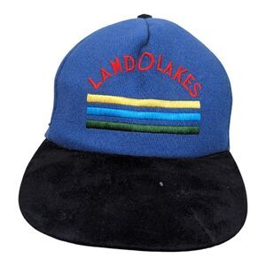 Vintage Land O Lakes 3 Stripe Blue Adjustable Strapback Hat Cap USA Made